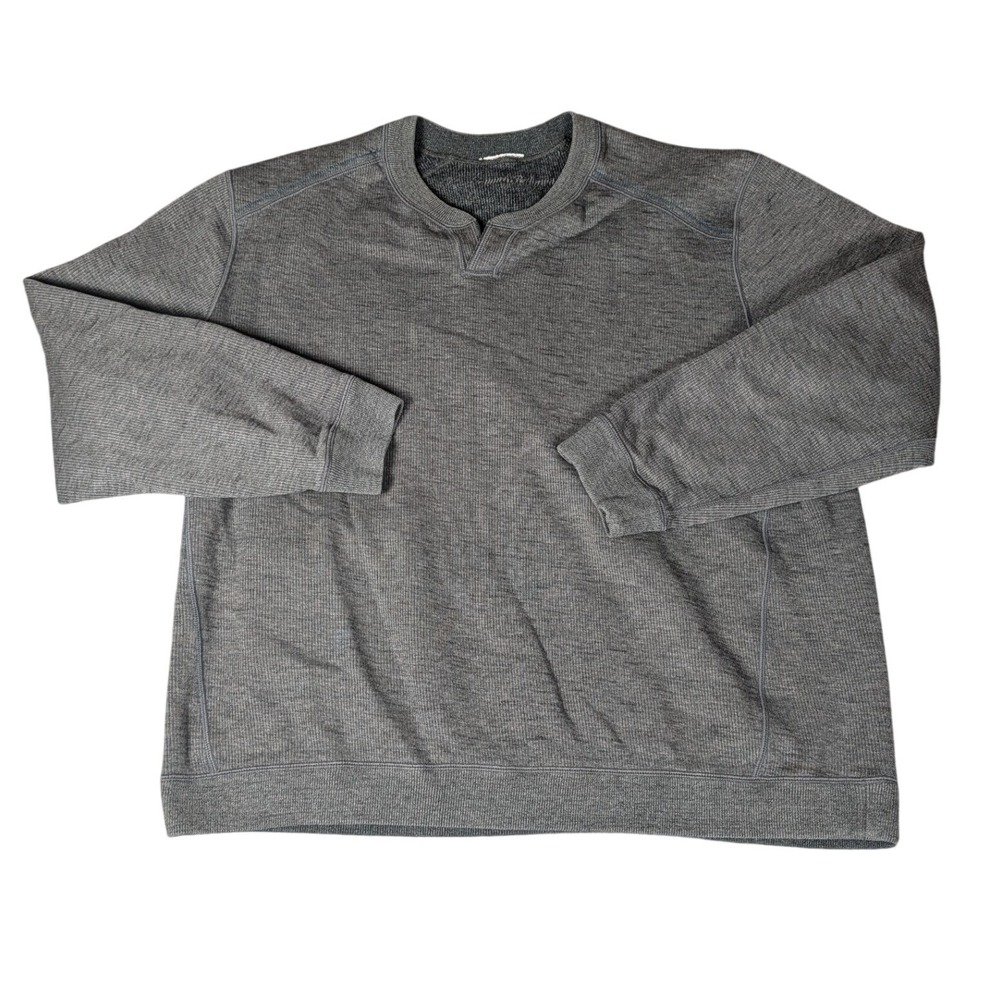 Tommy Bahama Mens Grey Ribbed Notch Neck Pullover Sweatshirt Marlin Logo‎